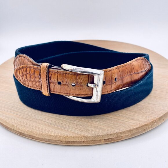 Trafalgar Belt Mens 38 Blue Tan Genuine Alligator Leather Silver Buckle USA - Picture 1 of 12
